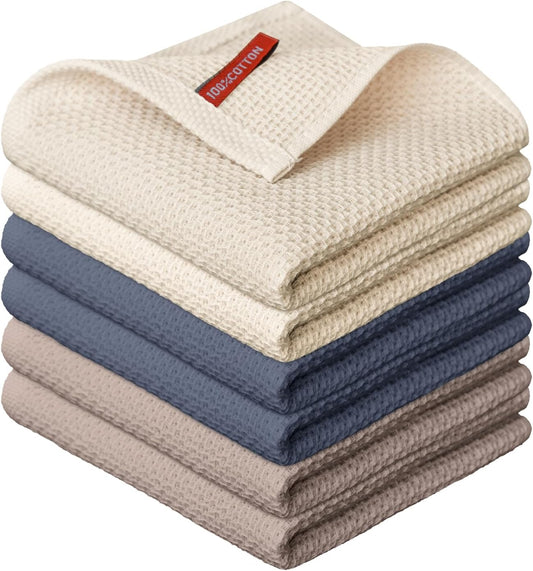 Artoid Mode 100% Cotton Beige Brown Dark Grey Waffle Weave Kitchen Dish Cloths, 12x12 Inch Ultra Soft Absorbent Quick Drying Kitchen Dish Towels Set of 6, Multicolor