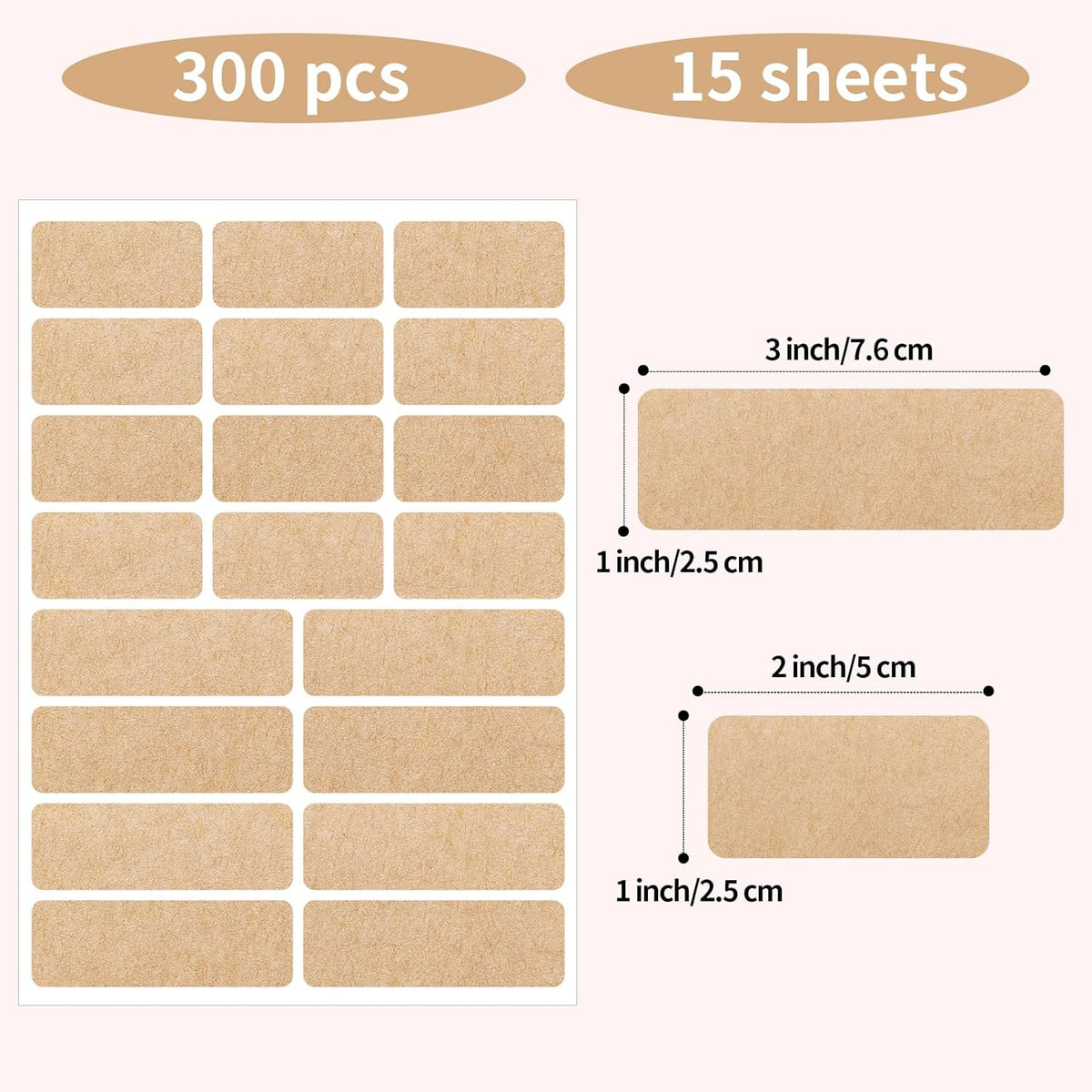 Kraft Label Stickers Removable Writable Gift Labels, Self-Adhesive Brown Labels for Essential Oil Bottle, Jars, Food Storage or Gift Decoration (2 Size, 300 Sheet)