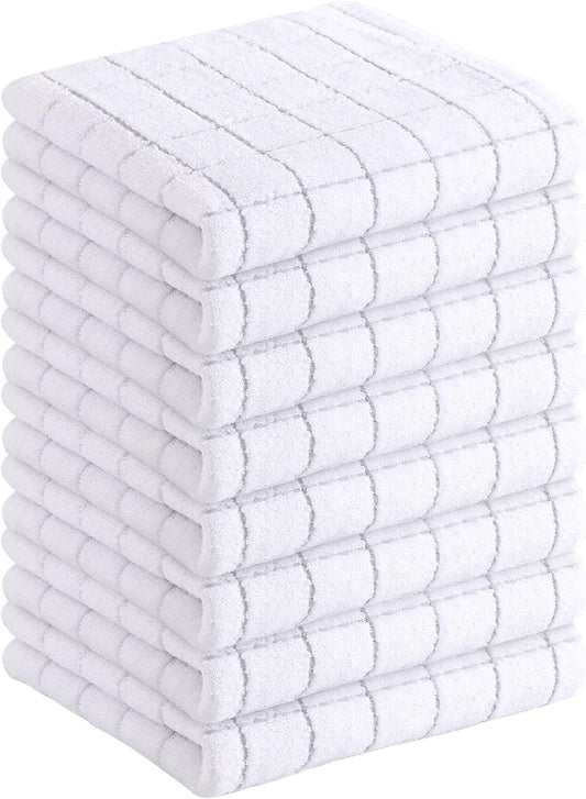Homaxy 100% Cotton Terry Kitchen Towels(White, 13 x 28 inches), Checkered Designed, Soft and Super Absorbent Dish Towels, 8 Pack