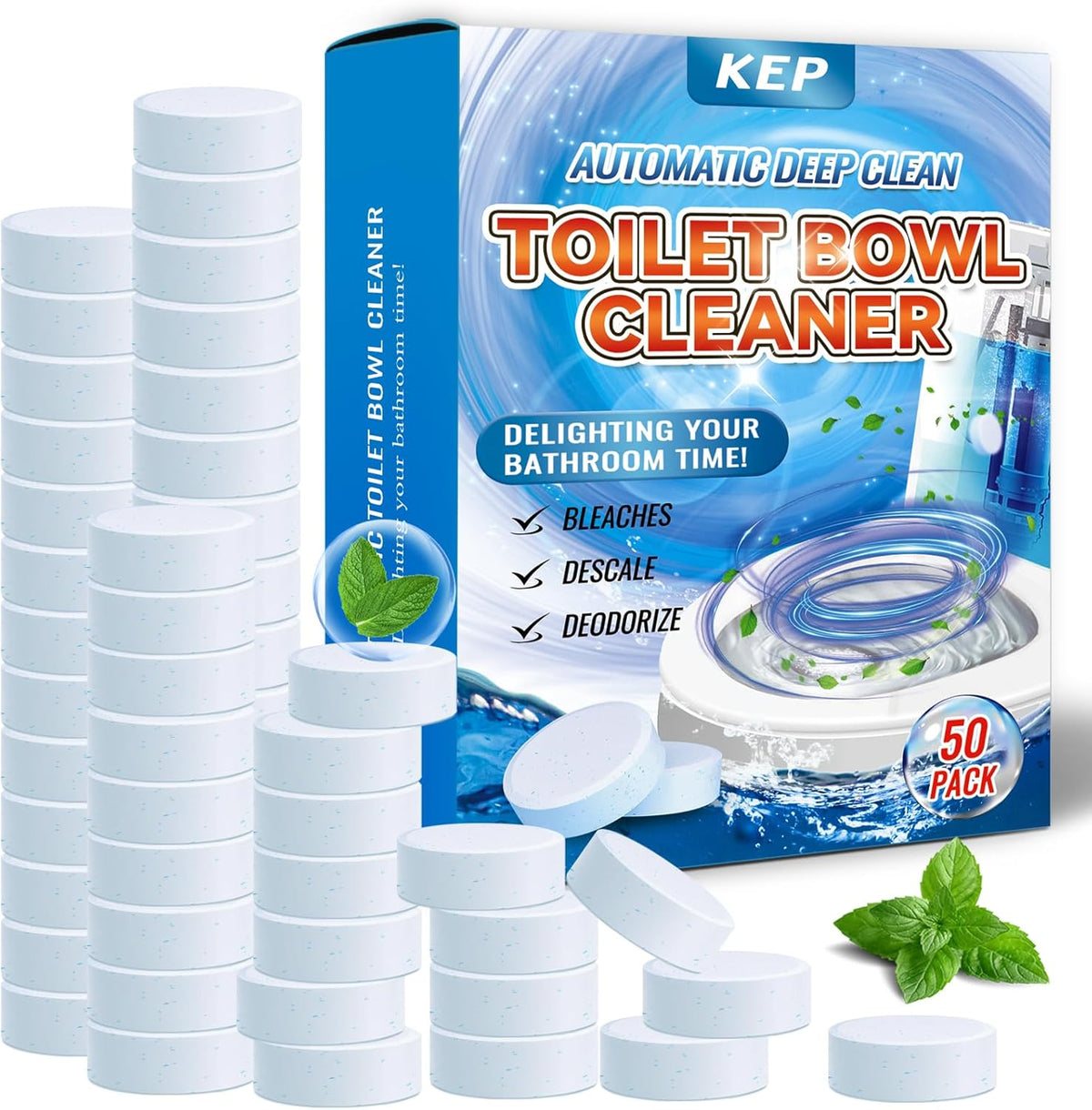 Automatic Toilet Bowl Cleaner Tablets–Fresh Scent,50 PACK,Long-Lasting Clean–Safe for Tanks&Pipes Deodorizing and Descaling–Bathroom Cleaner Against Tough Stains Keeps Bowl Clean Between Washes-fresh