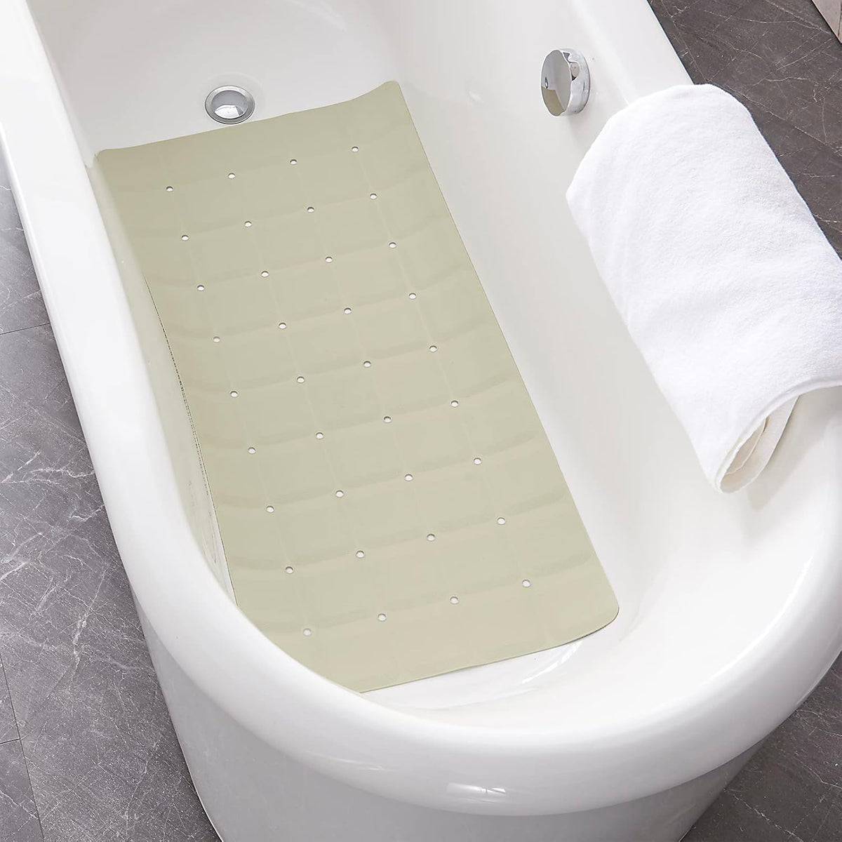 Foldable Silicone Bathtub Mat: Jumbo Size Heavy Duty Safety Bath Mat for Tub Without Suction Cups Non Slip Bath & Shower Mat for Textured, Reglazed, Refinished Tub (Beige, 35.8 x 17.7)