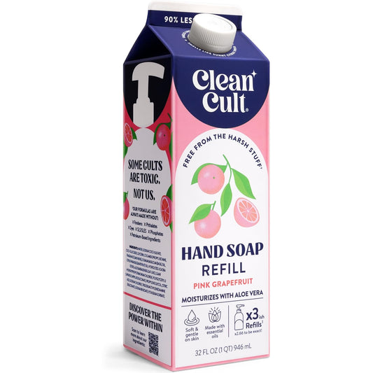 Cleancult Liquid Hand Soap Refill - Pink Grapefruit- Moisturizes Dry & Sensitive Skin - Made with Aloe Vera & Essential Oils - Eco Friendly - Paper-Based Packaging - 32 oz/1 Pack