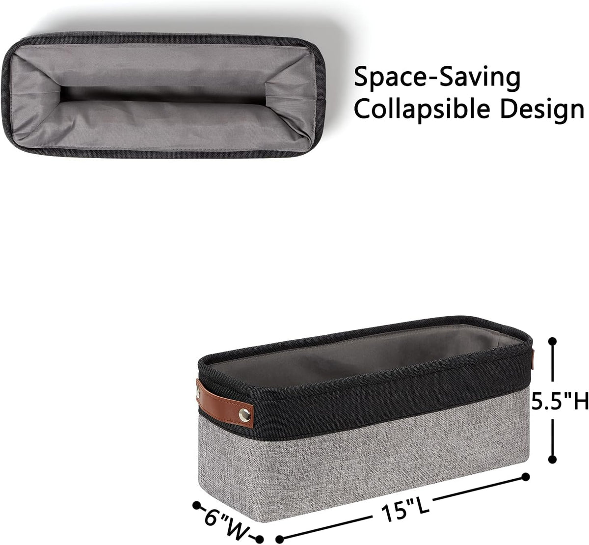 DULLEMELO Small Bathroom Baskets for Toilet Fabric Storage Baskets 2 Pack - 15"x6"x5.5" Foldable Fabric Organizer for Storage Decorative Storage Bins for Home,Closet(Black&Grey)
