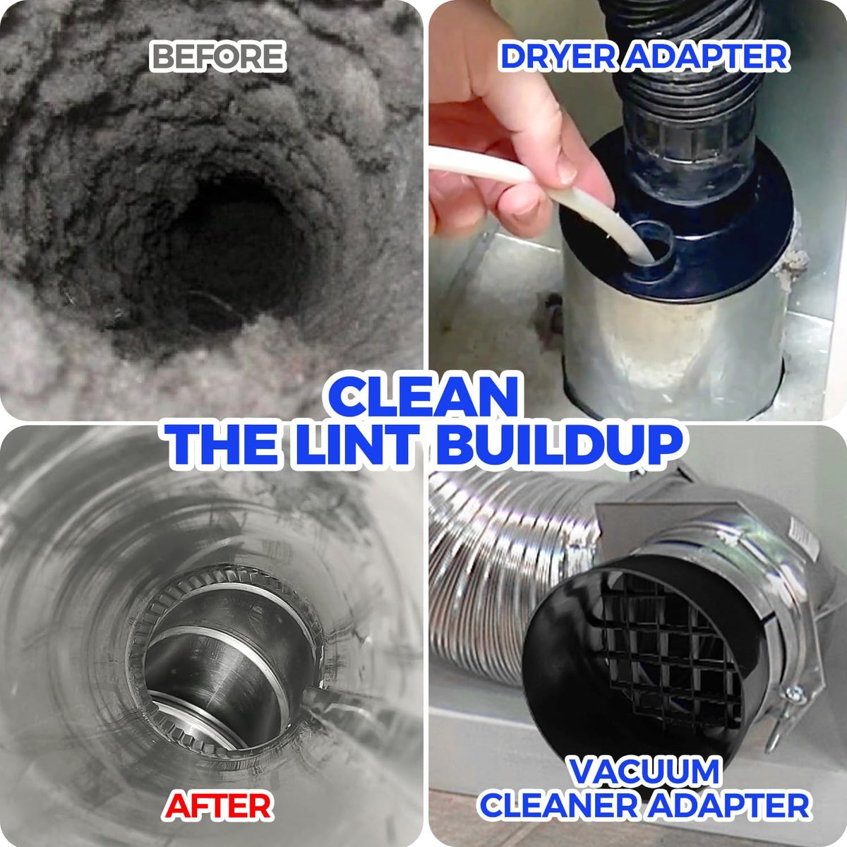 Holikme Dryer Vent Cleaner Kit, Include 30Feet Dryer Vent Cleaning Brush, Dryer Lint Vacuum Attachment, Lint Brush & Dryer Adapters, Blue