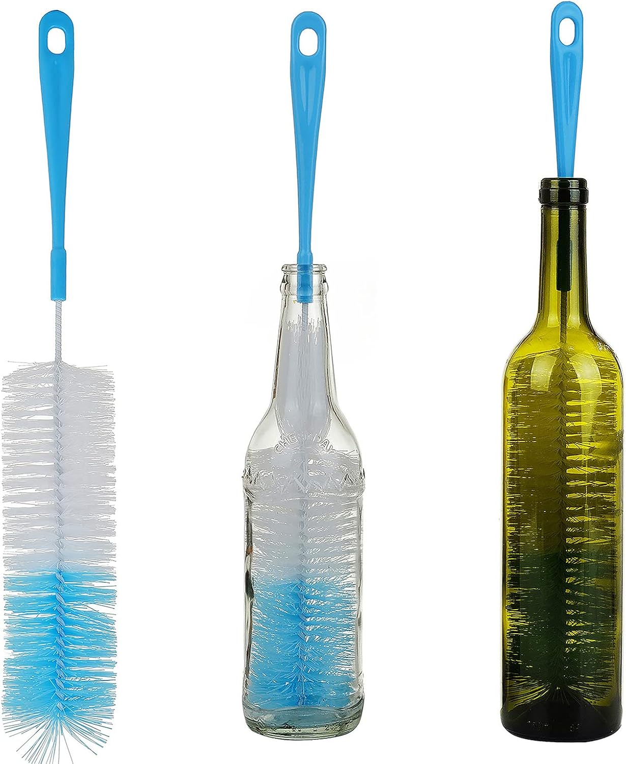 3-Pack Long Bottle Cleaning Brush for Narrow Neck Beer, Wine, Flask, Thermos, Sportwell, Pitcher, Brewing Bottle Cleaner, 16 Inches