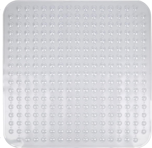 ENKOSI Extra Large Square Non Slip Shower Mat - 31 x 31-inch XL Bathroom Shower Mat - Square Shower Matts for Shower Stall Floors | Secure Suction Cups and Drain Holes (31x31 Clear)