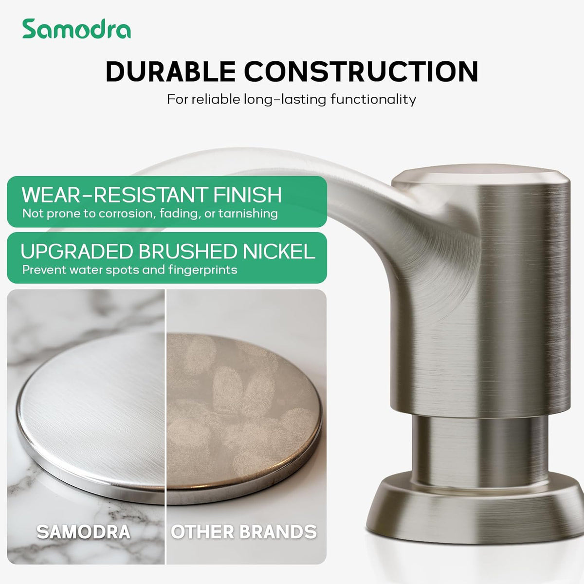 SAMODRA Built-in Kitchen Sink Soap Dispenser with Extension Tube Kit - Brushed Nickel Finish, Leak-Proof Design, No Top Refill Required (39" Tube)