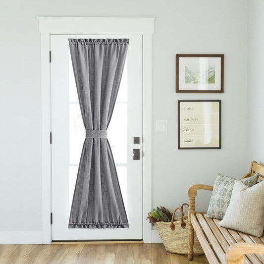 NICETOWN Flax Linen Sheer Door Curtains Privacy French Curtain Light Filgtering Tricia Window Curtain for Patio Sidelight Glass Door, 36 x 72 inches, 1 Panel, Dark Grey