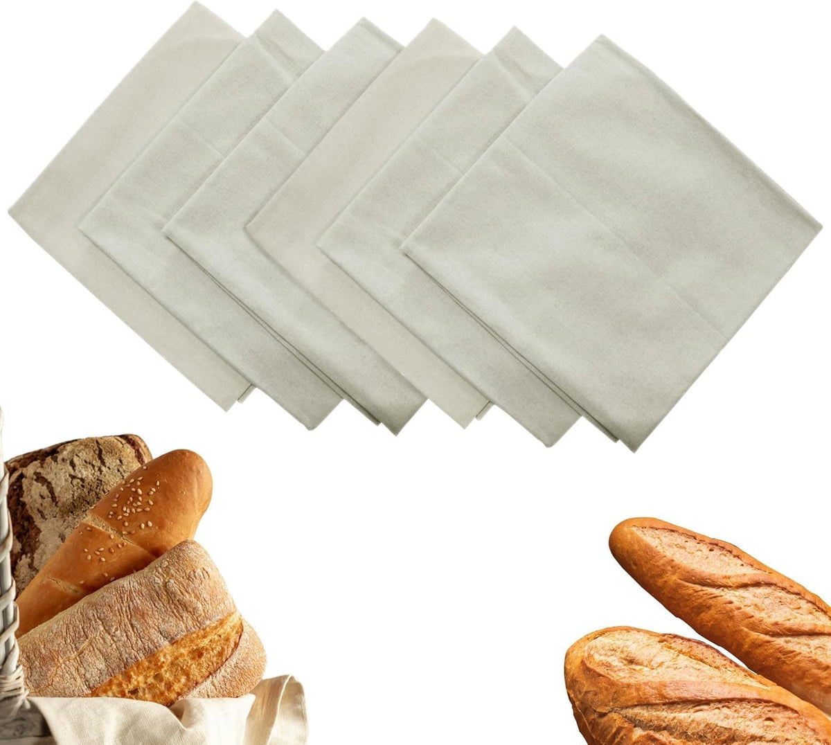 WHITEWRAP Unbleached Flour Sack Towels for Bread Proofing – Thick Cotton Baking Cloth for Baguettes, Ciabatta & Pastries – Reusable 28"x28" Towels, Set of 6