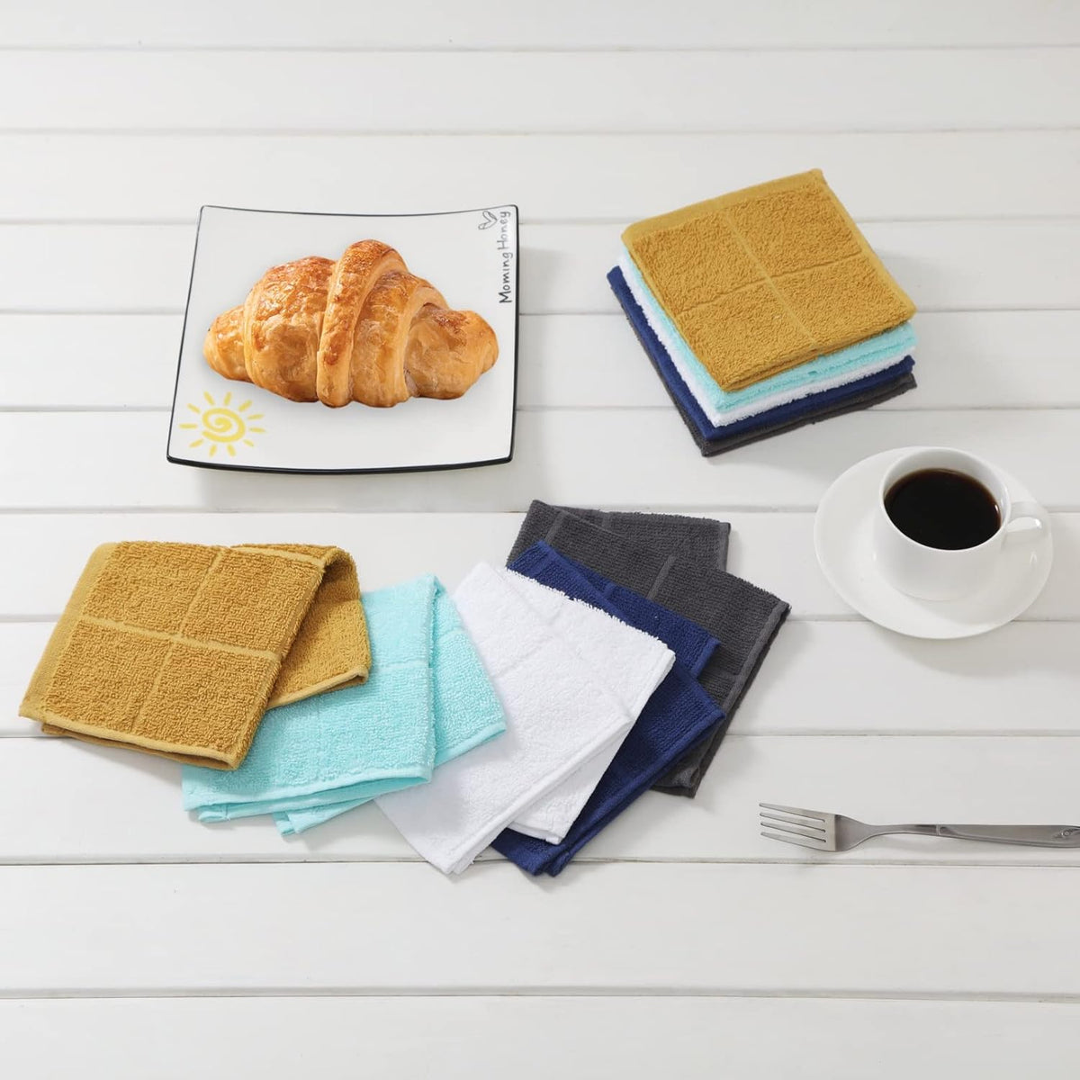 Glynniss Dishcloths Kitchen Highly Absorbent Dish Rags 100% Cotton Dish Cloths for Washing Dishes (Aqua Sky)