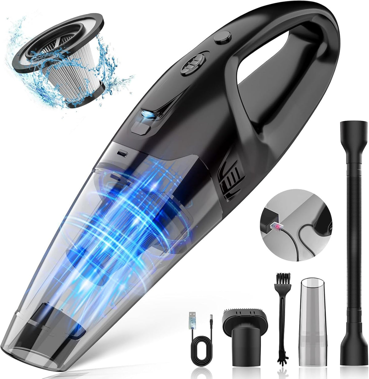 Handheld Vacuum Cordless Rechargeable 3-in-1, Car Vacuum Portable Cordless with USB Charge, Hand Vacuum with LED Light, HEPA Filter, 1.65LBs Lightweight Vacuum Cleaner for Dust, Pet Hair