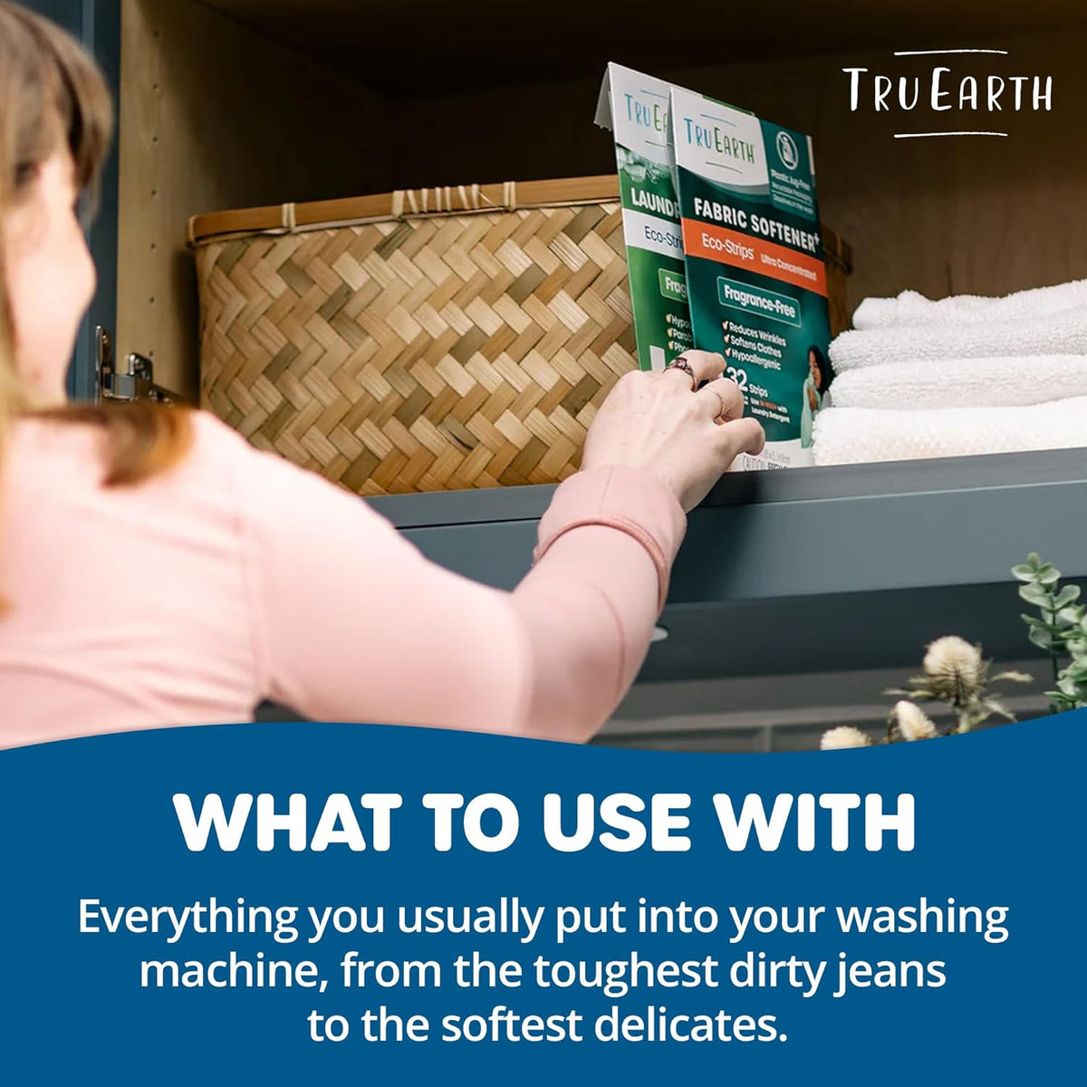 Tru Earth Fabric Softener Strips for Washing Machine, Alternative to Fabric Softener Liquid and Pods, Fresh Linen Scent Booster, Up to 128 Loads Per 64-Count