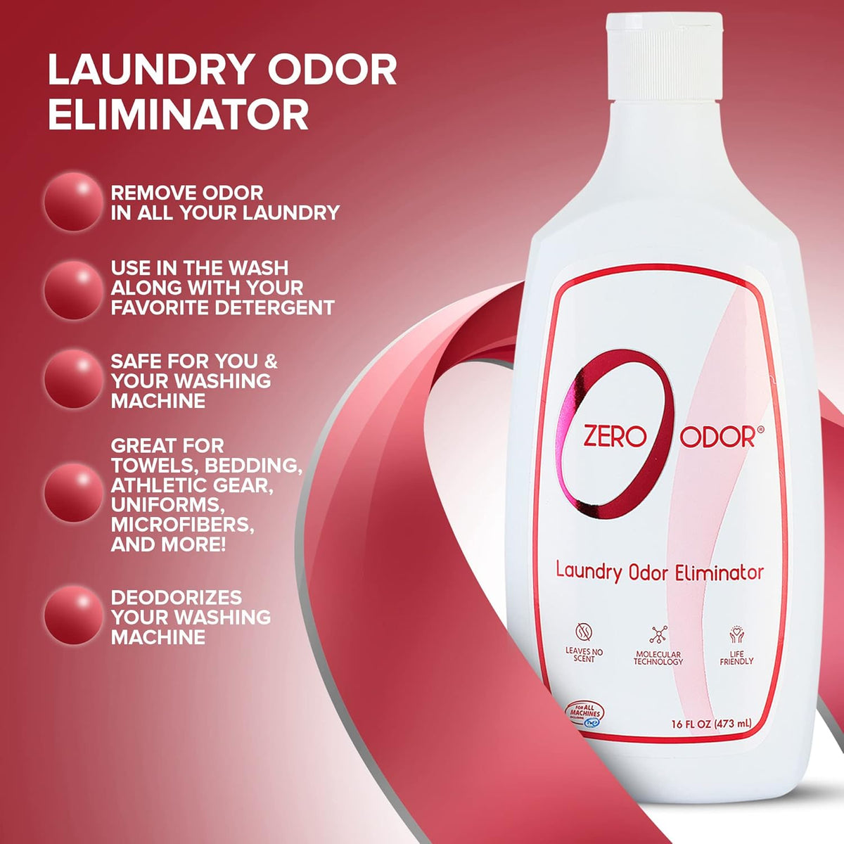 Zero Odor – Laundry Odor Eliminator - Permanently Eliminate laundry Odor – Patented Molecular Technology Best For Clothes, Towels & Linens, Shoes, Bags, Etc. - rinse and refresh Again, 16oz (3-Pack)