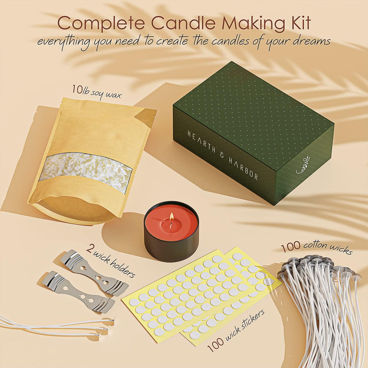 Hearth & Harbor Organic Soy Candle Wax for Candle Making, 10 lbs Natural Candles Making Supplies, Beeswax-Free, Paraffin-Free, Pure Soy Wax Flakes Perfect for Candles, Tealights and Melts