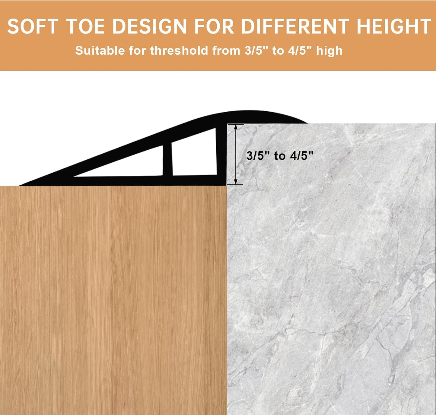 Vinyl Door Threshold Flooring Transition Strip Self Adhesive Carpet Edging Strip for Laminate Doorway Edge Threshold from 3/5" to 4/5" (Smoked Brown Wood Grain, 3.3 Ft)