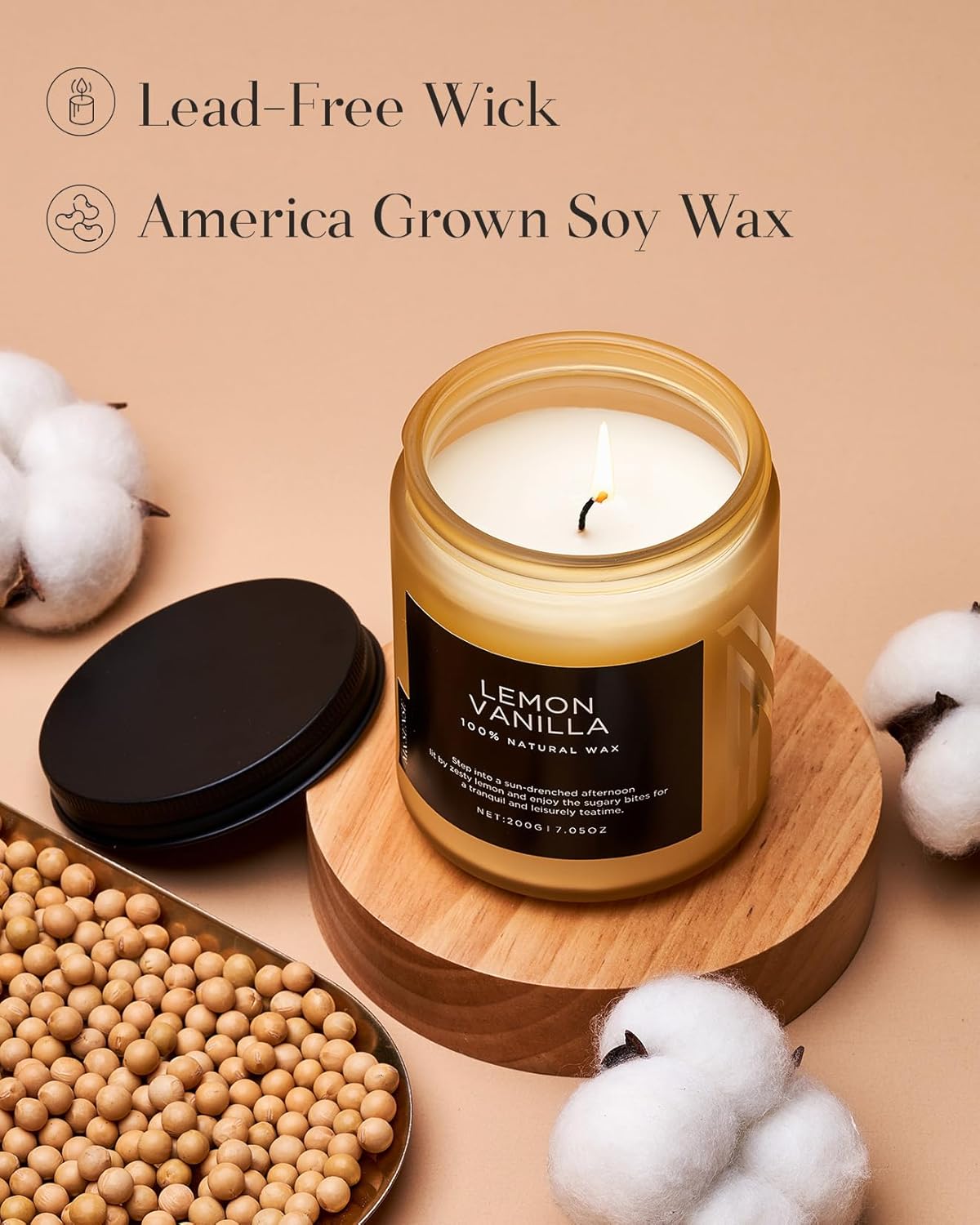 M&SENSE Lemon Vanilla Scented Slow Burning Candles for Home Scented, All Natural Soy Candles 7.05oz 50 Hours Slow Burning in Glass Jar, Stress Relief Gifts for Women and Men