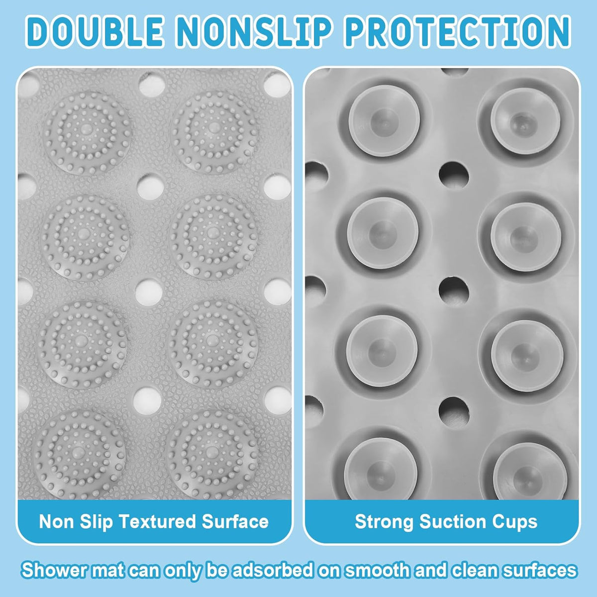 Dunzy 6 Pcs Non Slip Bath Mats 27.6x14.2 Inches TPE Bathtub Mats with Suction Cups Drain Holes Textured Surface Anti Slip Shower Pad for Bathroom Tub Adults Elderly Home Hotel