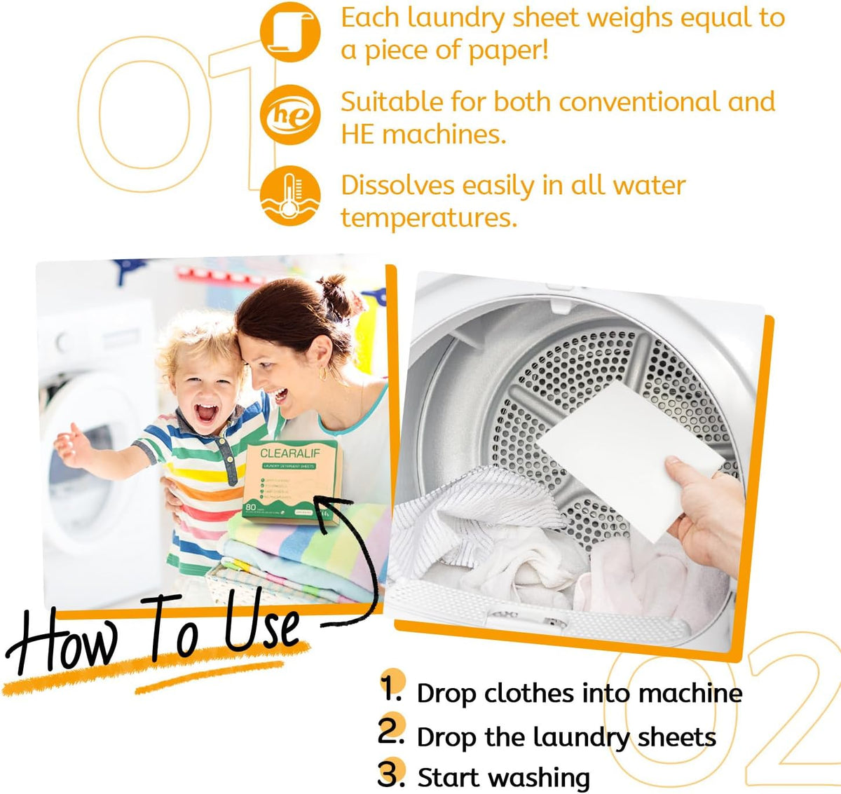 Laundry Detergent Sheets Up to 160 Loads, Amber Dusk - Great For Travel,Apartments, Dorms,CLEARALIF Laundry Detergent Strips Eco Friendly & Hypoallergenic - 80 Sheets