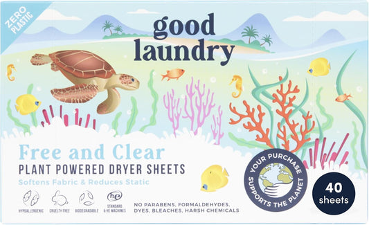 Good Laundry - Unscented Breeze Scented Organic Laundry Dryer Sheets - Natural Non toxic dryer sheets infused with Essential Oils - No Harsh Chemicals, Biodegradable, Hypoallergenic - USA Based