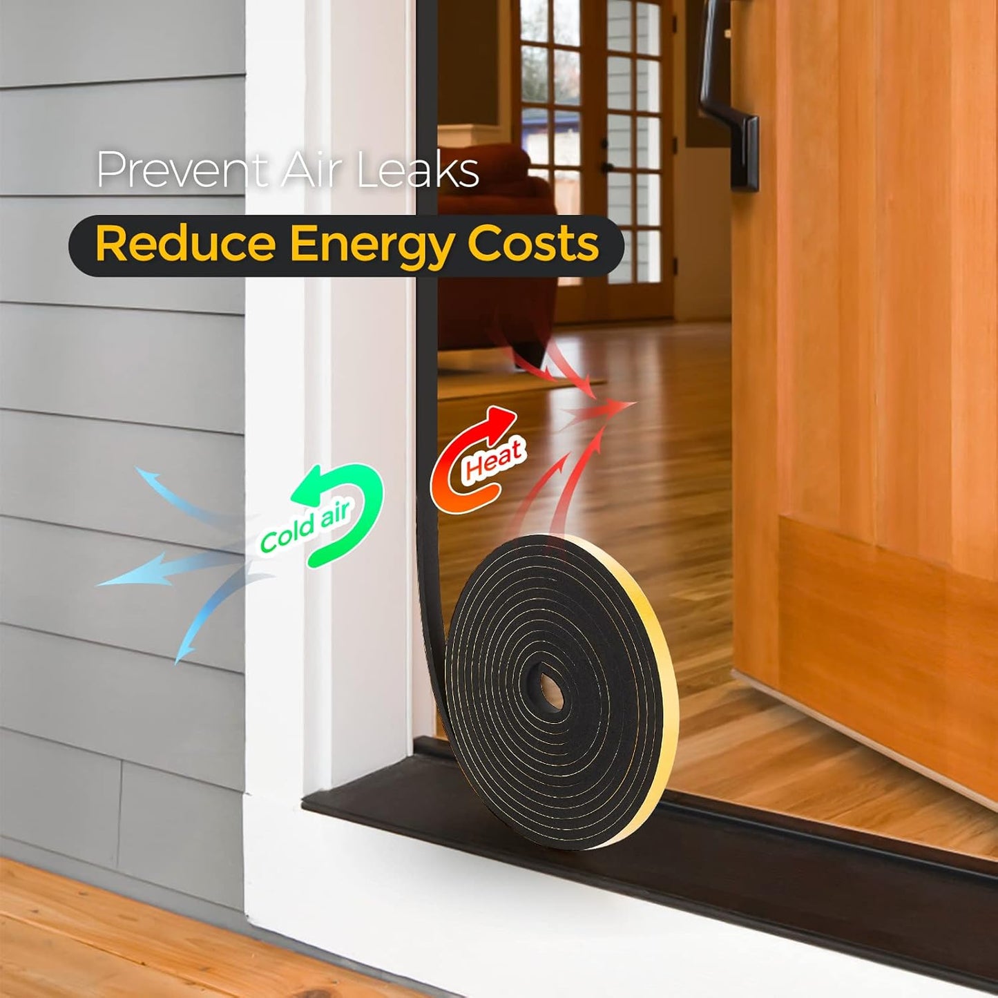 10 Feet Weather Stripping Door Seal, 1" Wide X 1/16" Thick Door Seal Strip High Density Foam Tape Adhesive Strip for Door Soundproofing,Window Insulation (1" x 1/16" x 10FT,Black)