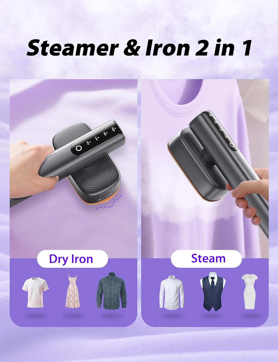 Sundu Steamer for Clothes,15s Fast Heat-up Handheld Garment Steamer,35mins Runtime & 180ml Large Tank,25g/min Steam,Ceramic Panel,Stands on Desk,Wrinkle Remover for Travel, Home, Office(Dark Gray)