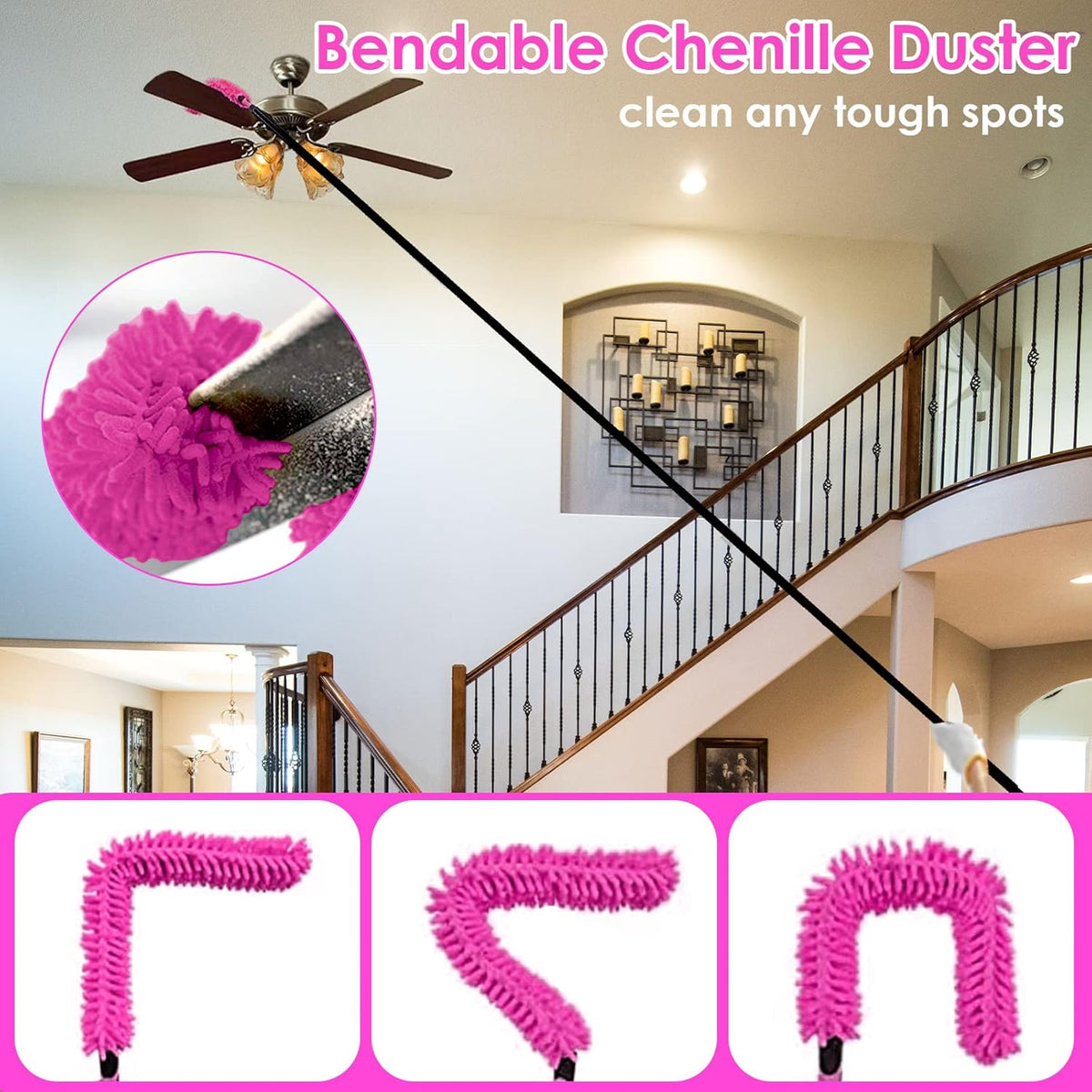 15 Foot Dusters for Cleaning, Duster with Extension Pole 7-15ft, Microfiber Feather Duster Used for Cleaning Ceiling Fan, High Window, Blinds, Shutters, Sofa, Cobweb Duster for Home (12 PCS)