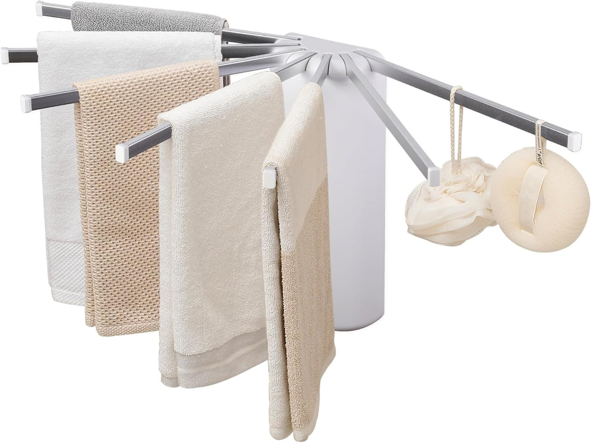 LEQ Wall Mounted Clothes Drying Rack, Garment Rack Foldable Space Saving Laundry Drying Rack with 7 Hanging Rods,Drying Rack Clothing for Laundry Balcony Bedroom Household Aluminium