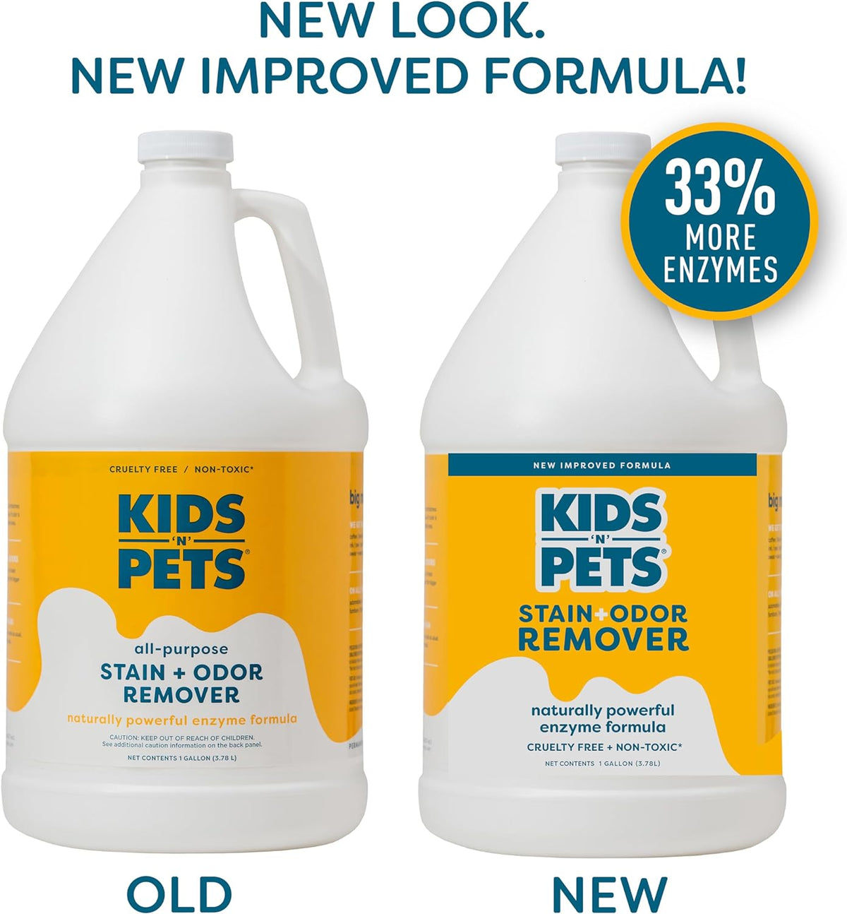 KIDS 'N' PETS Instant All-Purpose Stain & Odor Remover - Cleans Dog Pee, Cat Urine, Other Smells, Spots from Carpet, Couch, Mattress - Non-Toxic Chemicals & Child Safe Enzyme Cleaner - 1-Gallon