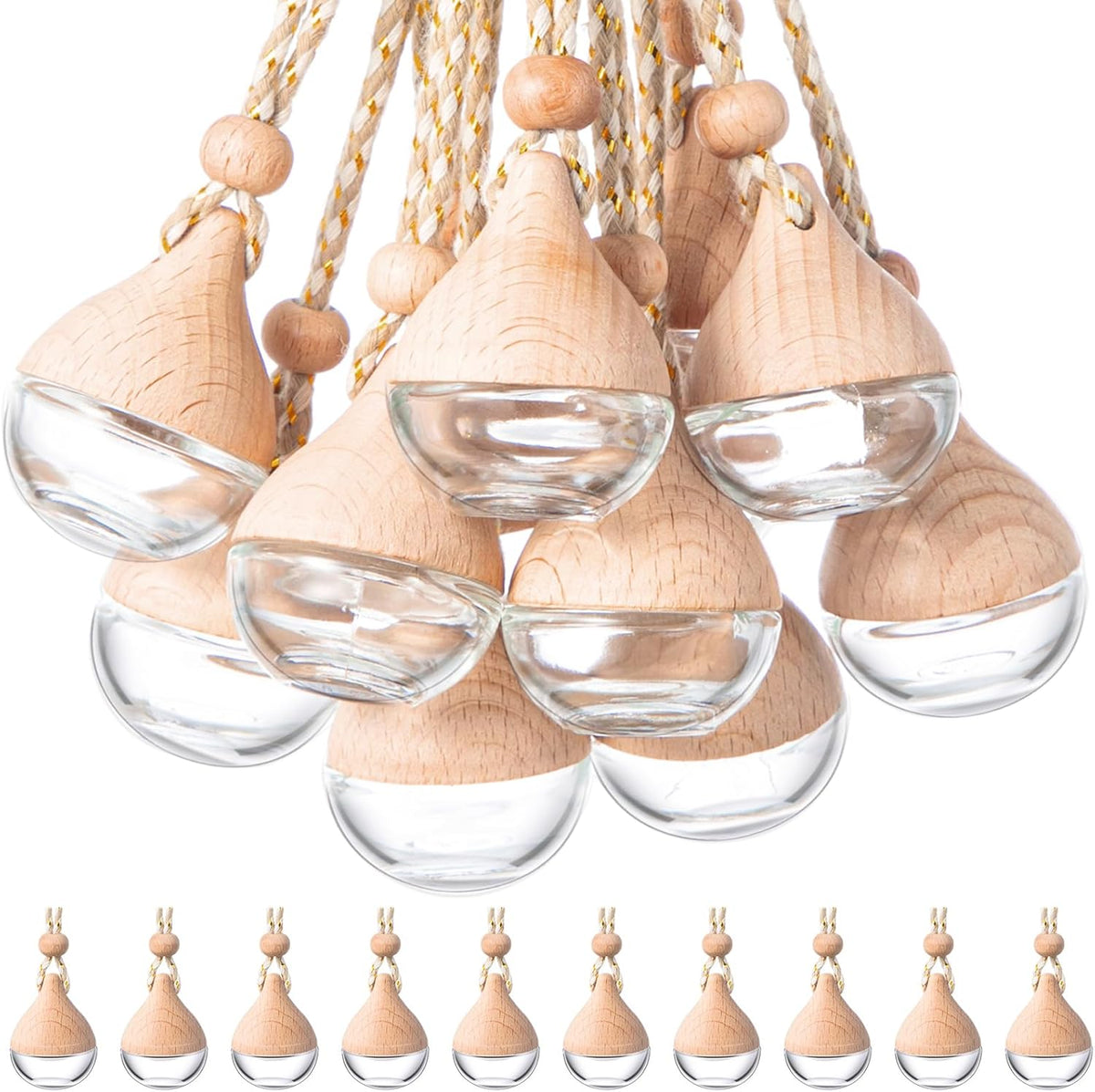 BBTO 50 Pcs Hanging Car Air Freshener Car Diffuser Bottles Empty Glass Perfume Bottle Freshener Diffuser Bottle Pendant for Essential Oil Fragrance Aromatherapy Bottle Ornament(Water Drop)