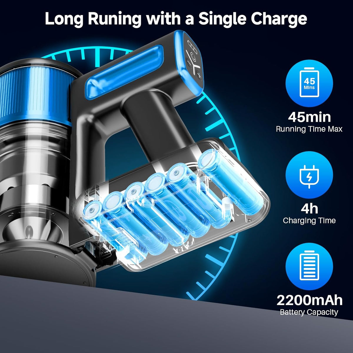 Cordless Vacuum Cleaner for Home, 8-in-1 Lightweight Stick Vacuum with 45Mins Runtime, Powerful Suction, Anti-Tangle, Rechargeable Cordless Vacuum for Hardwood Floor Carpet Pet Hair, N502