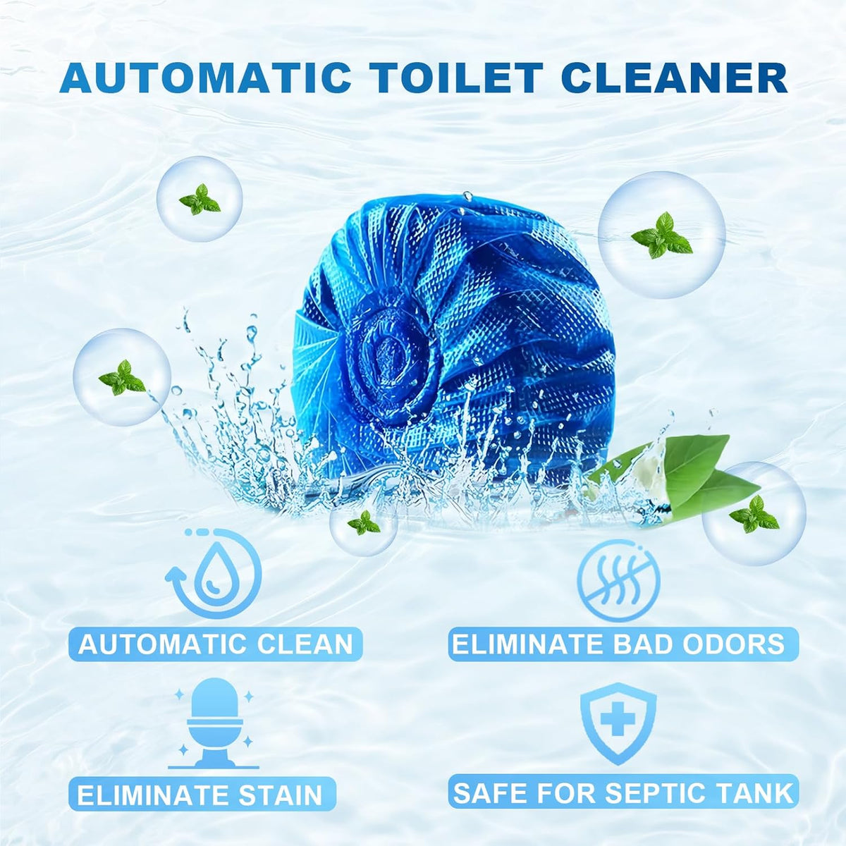 Toilet Bowl Cleaner Tablets 40 Pcs, Septic Safe Automatic Toilet Tank Cleaner with Sustained-Release Technology, Powerful Long-Lasting Blue Tabs for Bathroom Stain Remover & Deodorizer