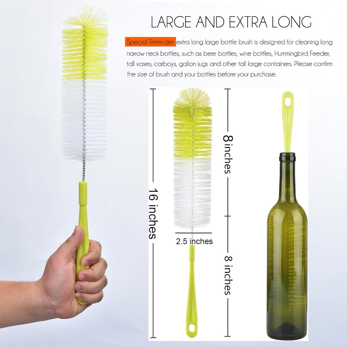 ALINK 3-Pack Long Narrow Neck Bottle Cleaning Brush for Beer, Wine, Flask, Thermos, Sport Well, Brewing Bottle and Hummingbird Feeder and Long Narrow Neck Sport Bottles