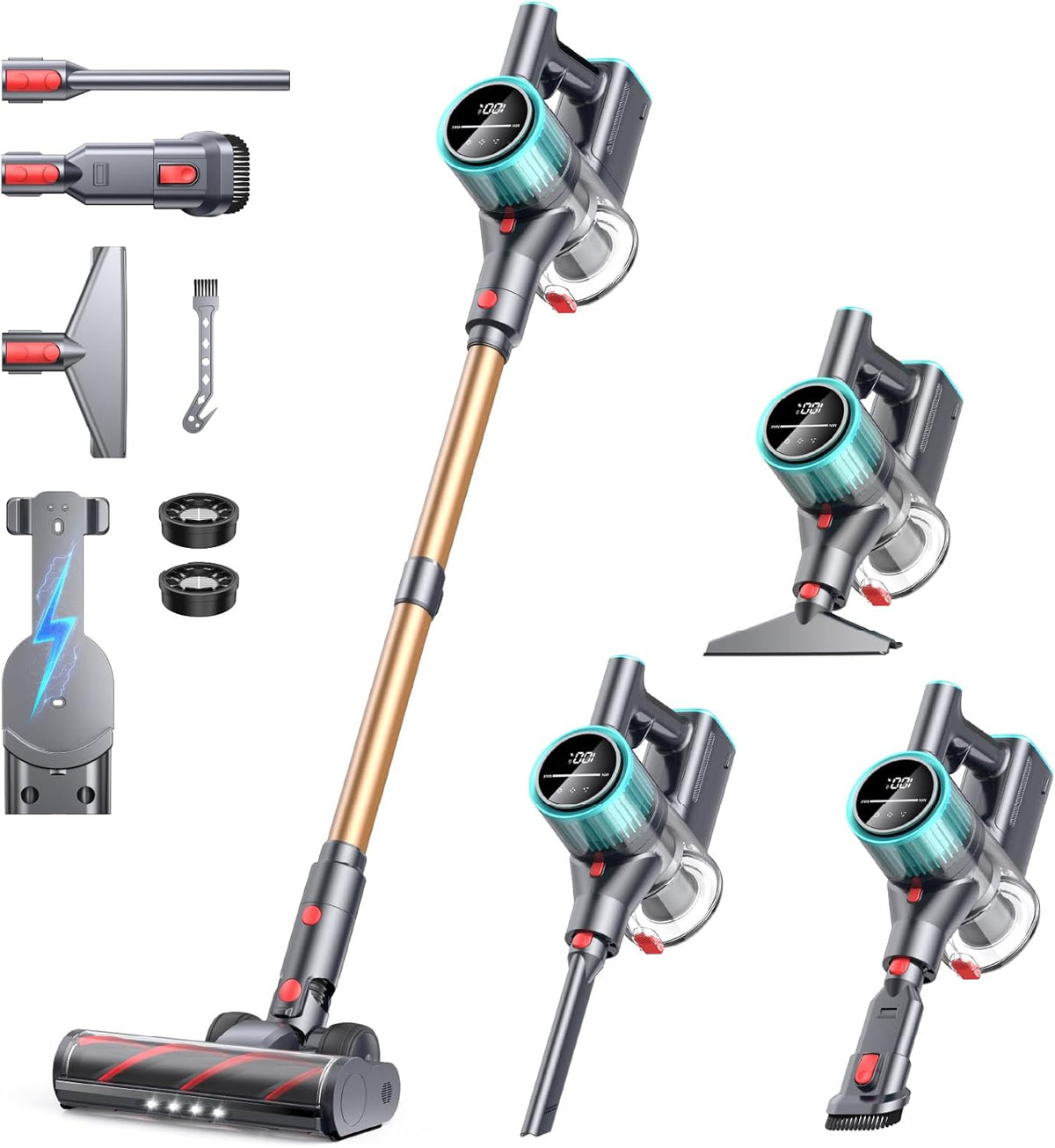 Cordless Vacuum Cleaner, 50Kpa 600W Vacuum Cleaners for Home, 60 Mins Stick Vacuum Cordless Rechargeable, Self-Standing, Wall Mount Charging Household Vacuum Cleaner for Carpet Pet Hair Hardwood Floor