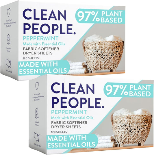 The Clean People Fabric Softener Sheets - Dryer Sheets - Softens & Removes Static - Vegan Laundry Softener With Essential Oils - Peppermint 240 Pack