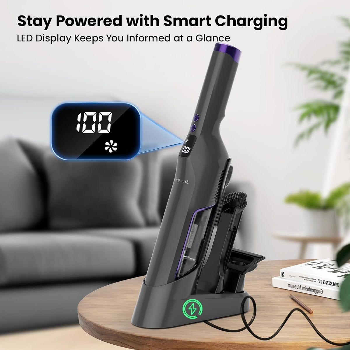 Cordless Handheld Vacuum, 24Kpa Car Vacuum with Brushless Motor, Charging Dock, 2in1 Flat Nozzle, Sofa Brush, 1.5lb Portable Handheld Vacuum with 2-Speed for Home, Car, Pet, Office, Purple