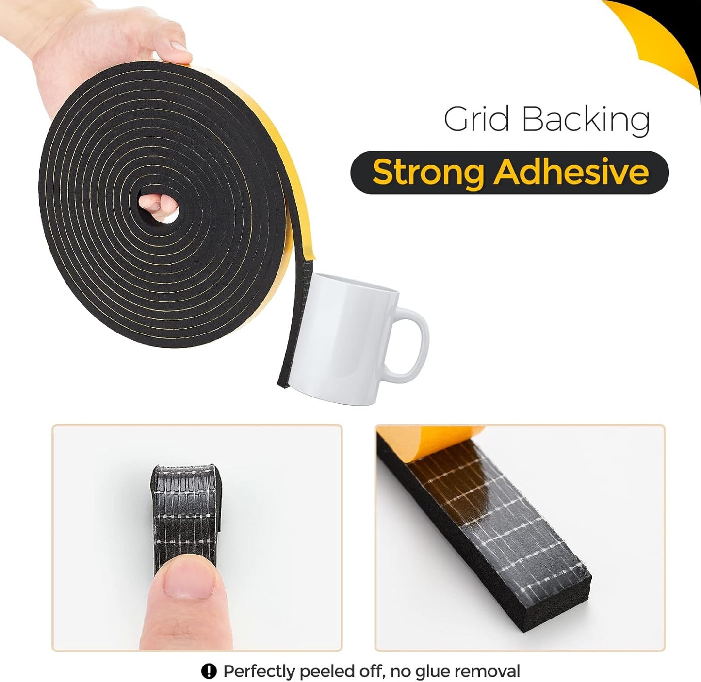 50 Feet Weather Stripping Door Seal, 3/8" Wide X 1/8" Thick Door Seal Strip High Density Foam Tape Adhesive Strip for Door Soundproofing,Window Insulation (3/8" x 1/8" x 50FT, Black)