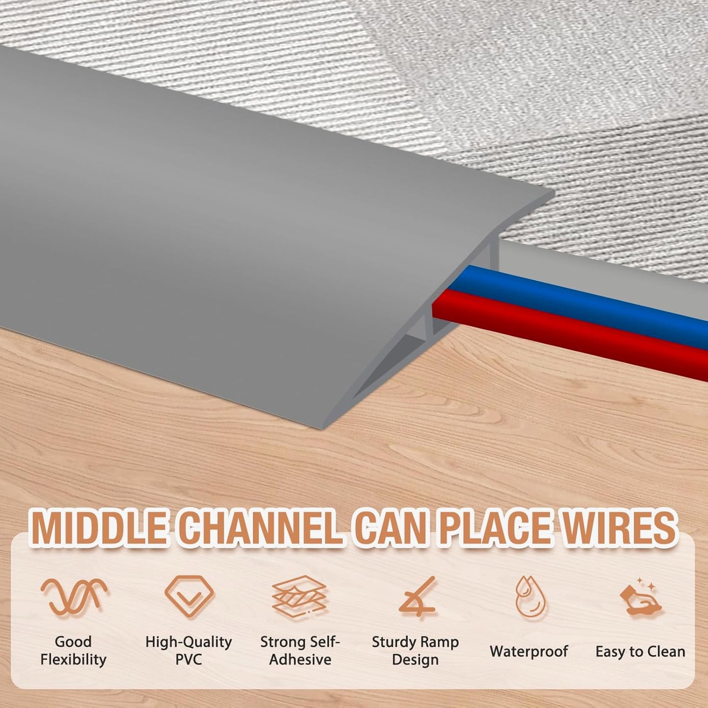 Floor Transition Strip Self Adhesive Vinyl Door Threshold for Doorways Carpet Edging Trim Overlap Edge Reducer for Laminate Floor, Carpet, Tile (Gray, 1/5" to 2/5", 10Ft)