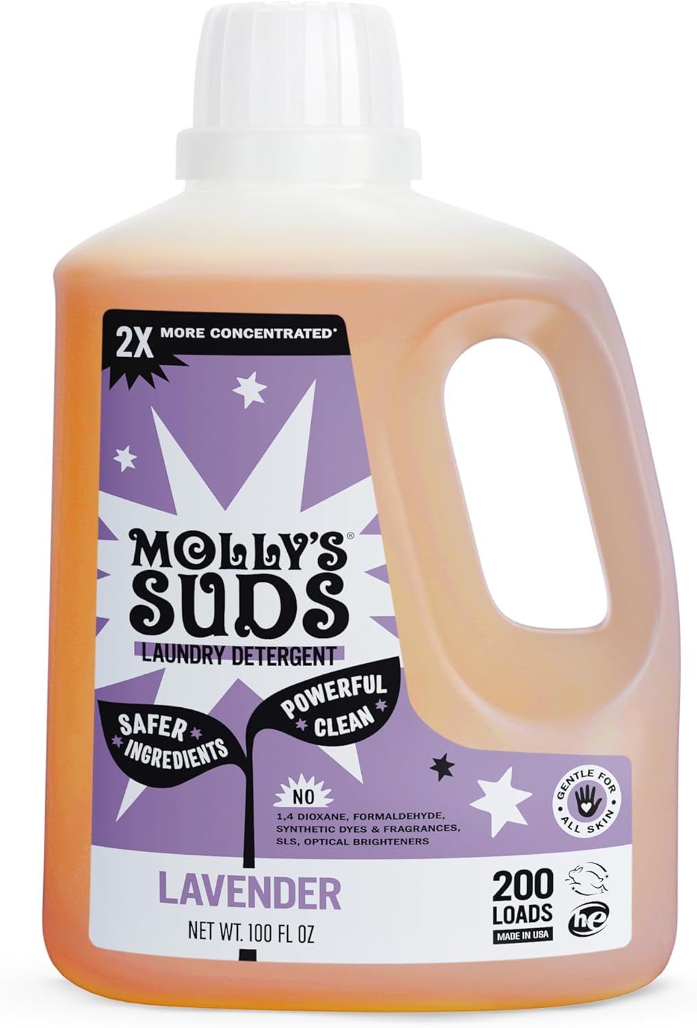 Molly's Suds Liquid Laundry Detergent | Clean Laundry Detergent Soap for Sensitive Skin | 2x Concentrated, High Efficiency (HE) (Lavender - 200 Loads)