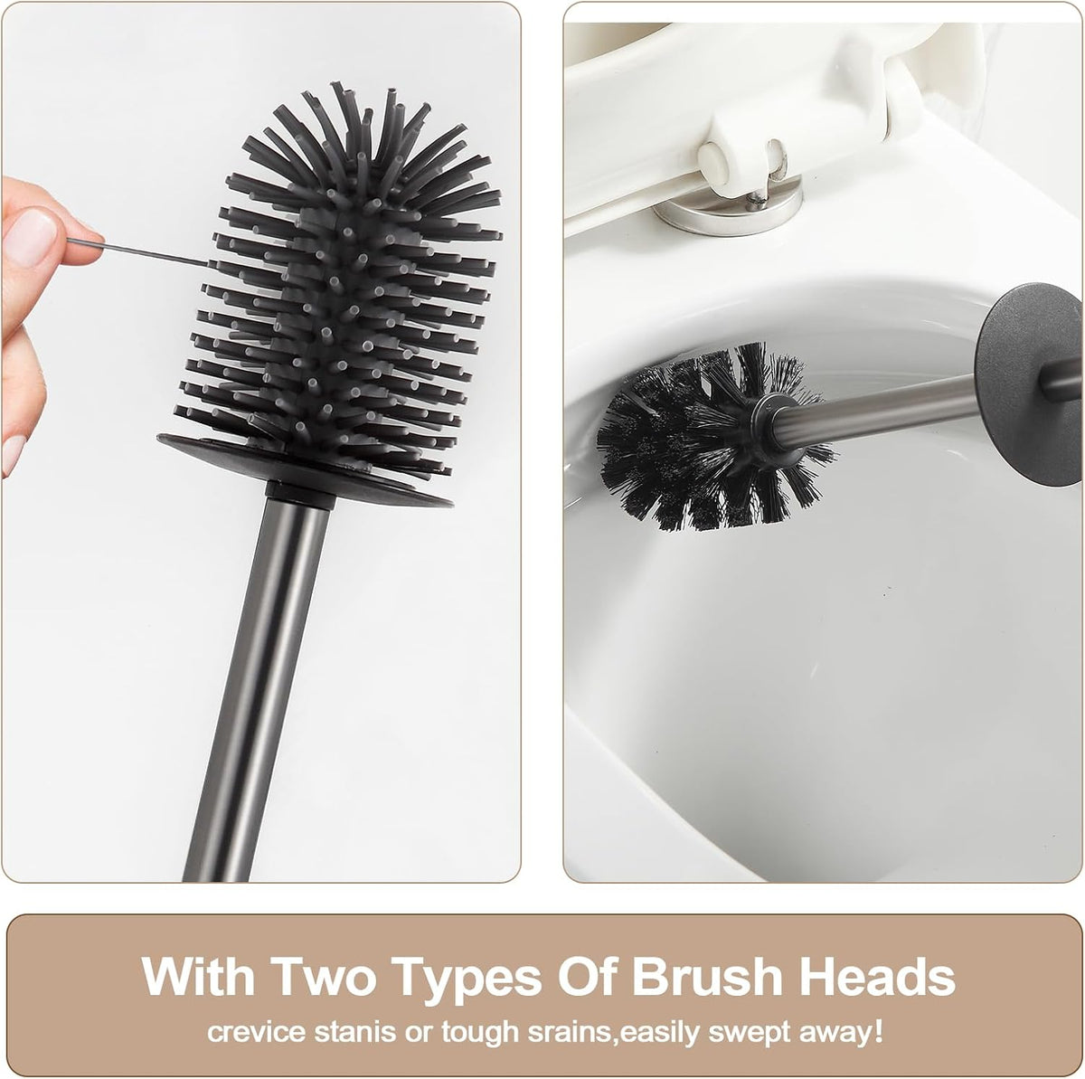 BGL Standing Toilet Brush and Holder GunGrey Aluminium Toilet Bowl Cleaner Brush and Holder for Bathroom Storage and Organization, Square Design Sturdy and Space Saving