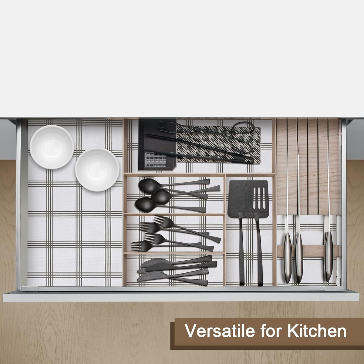OcePor Non-Adhesive Drawer and Shelf Liner 24IN x 30FT，Non Slip Cabinet and Cupboard Liner, Kitchen Cabinet Liners for Shelves, Waterproof Drawer Shelf Liners for Cabinets/Bathroom Cupboard, Stripe