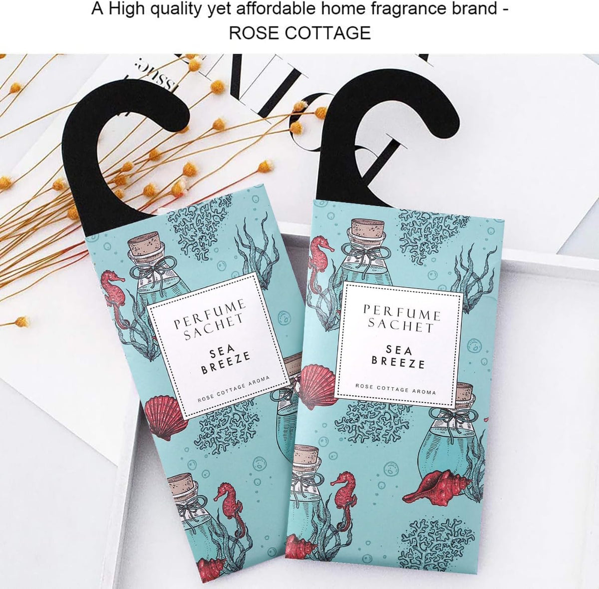 ROSE COTTAGE Large 12 Packs Sea Breeze Hanging Closet Deodorizer Air Freshener Long Lasting Scented Sachets Smell Goods for House