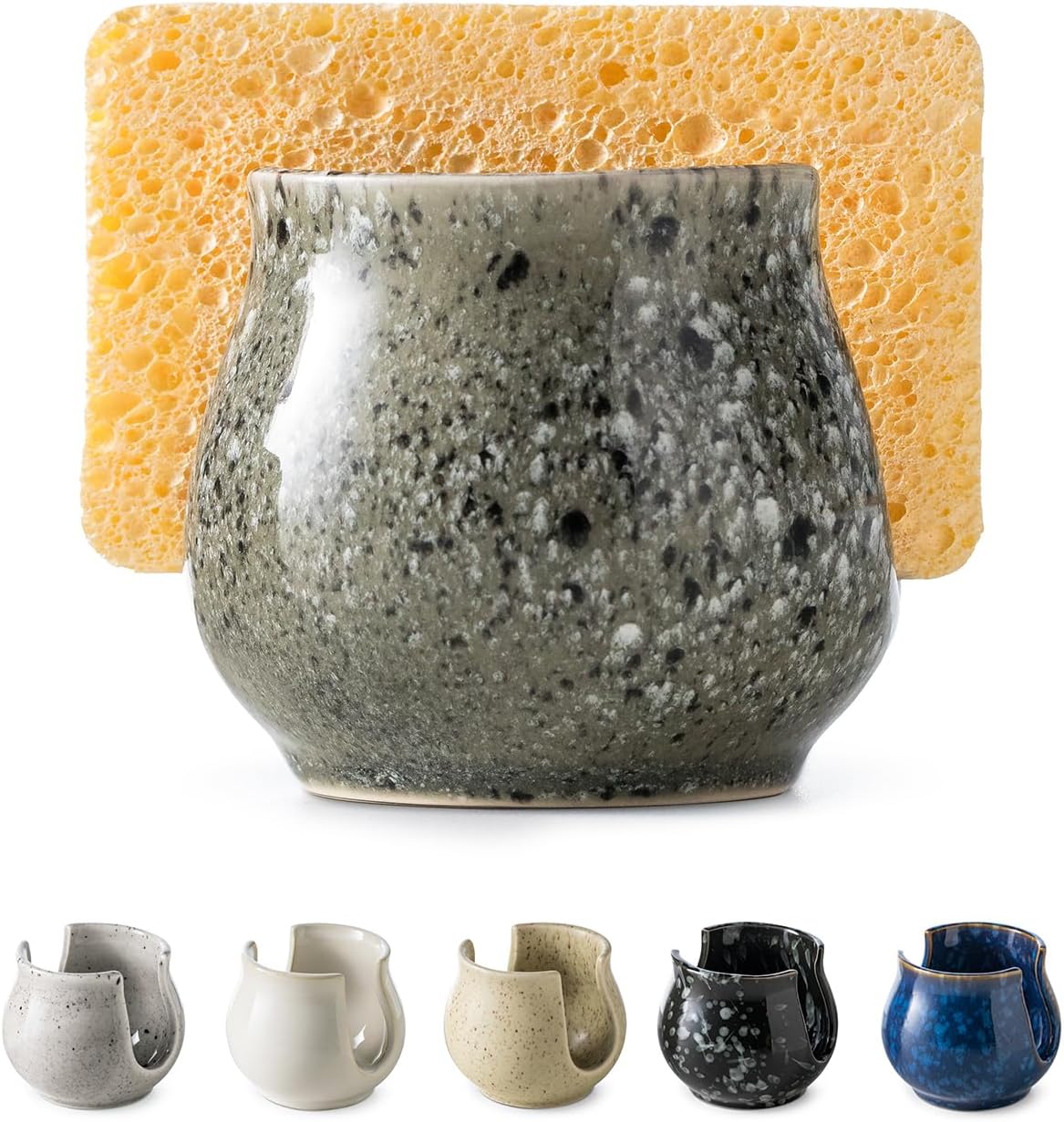 Ceramic Sponge Holder, Kitchen Sponge Holder Sink Caddy Organizer Dish Rack for Kitchen Sink Suction, Bathroom, Brush, Special Gray