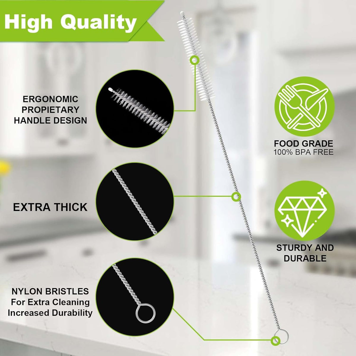 Long Straw Cleaner Brush Set Travel: 8 Pack Straw Brush Cleaner for Cleaning Straws, Stainless Steel & Bendable Nylon Brushes - Durable & Rust Resistant Cleaning Solution for Home and Office