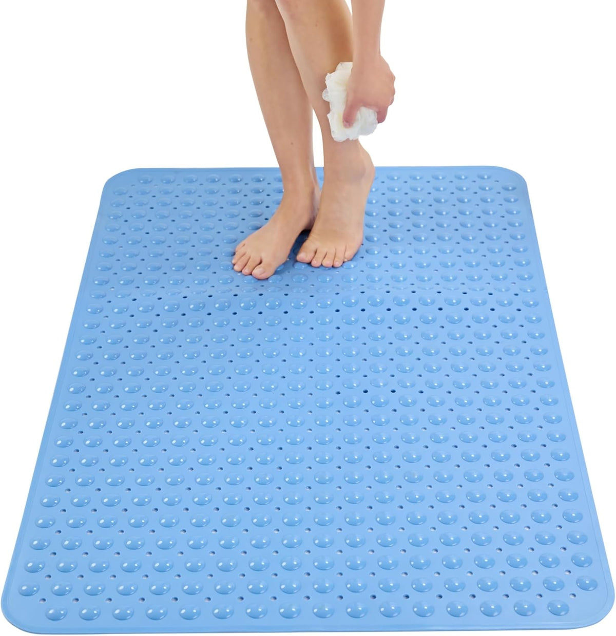 ENKOSI Extra Large Shower Mat Non Slip - 47 x 32 inch - XL Bathroom Shower Mat - Large Shower Matts for Shower Stall Floors - Secure Suction Cups and Drain Holes (47x32 Aqua Blue)