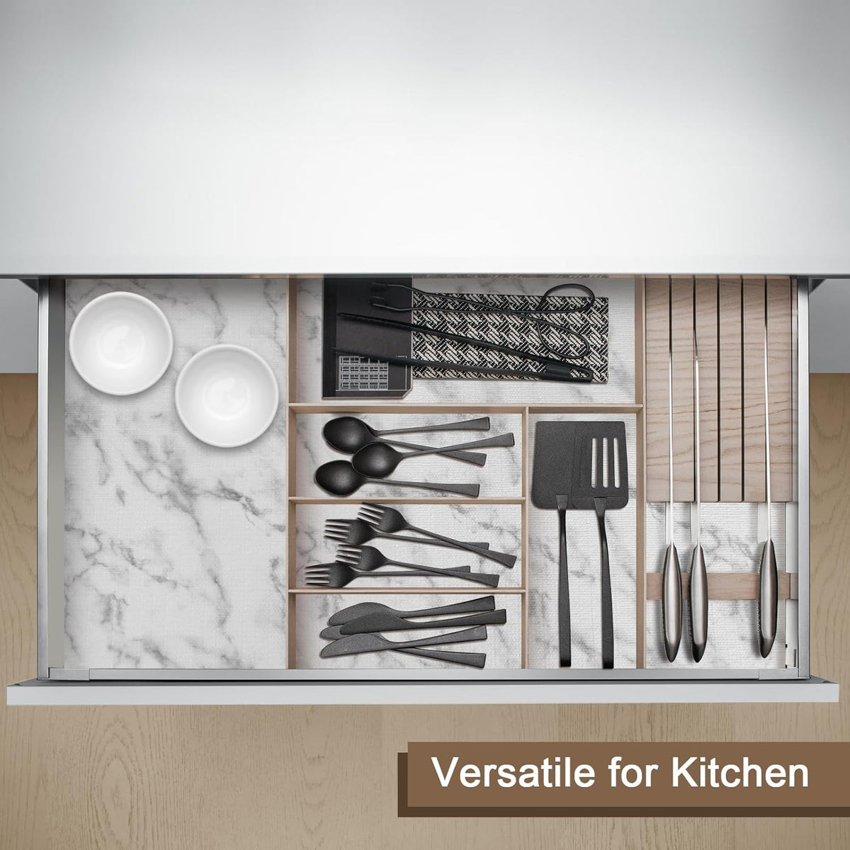 OcePor Non-Adhesive Drawer and Shelf Liner 12IN x 20FT，Non Slip Cabinet and Cupboard Liner, Kitchen Cabinet Liners for Shelves, Waterproof Drawer Shelf Liners for Cabinets/Bathroom Cupboard, Marble