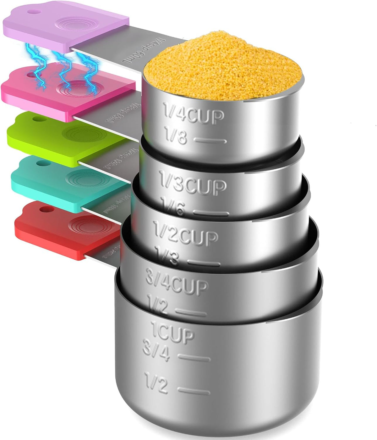 Magnetic Measuring Cups, 5 Stainless Steel Nesting Measuring Cup Set for Measuring Dry or Liquid Ingredients