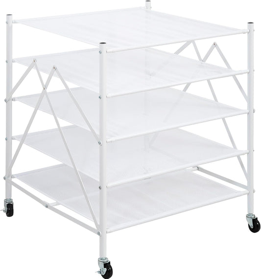 STORAGE MANIAC Sweater Drying Rack, Mesh Clothes Drying Rack, Stackable Laundry Drying Rack, Lay Flat Dryer for Delicates, Portable Dry Rack for Indoor or Outdoor, White, 5 Tier Foldable