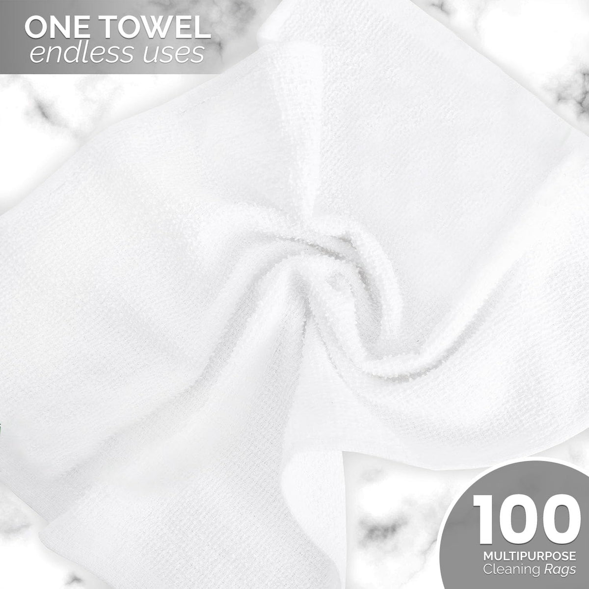 Terry Bar Mop Towels (Value Pack of 100) Size 14"x17" – Absorbent and Durable, Multipurpose Cleaning Rags, Cotton Cleaning Towels, Terry Cloth Rags, Reusable Shop Rags (White)