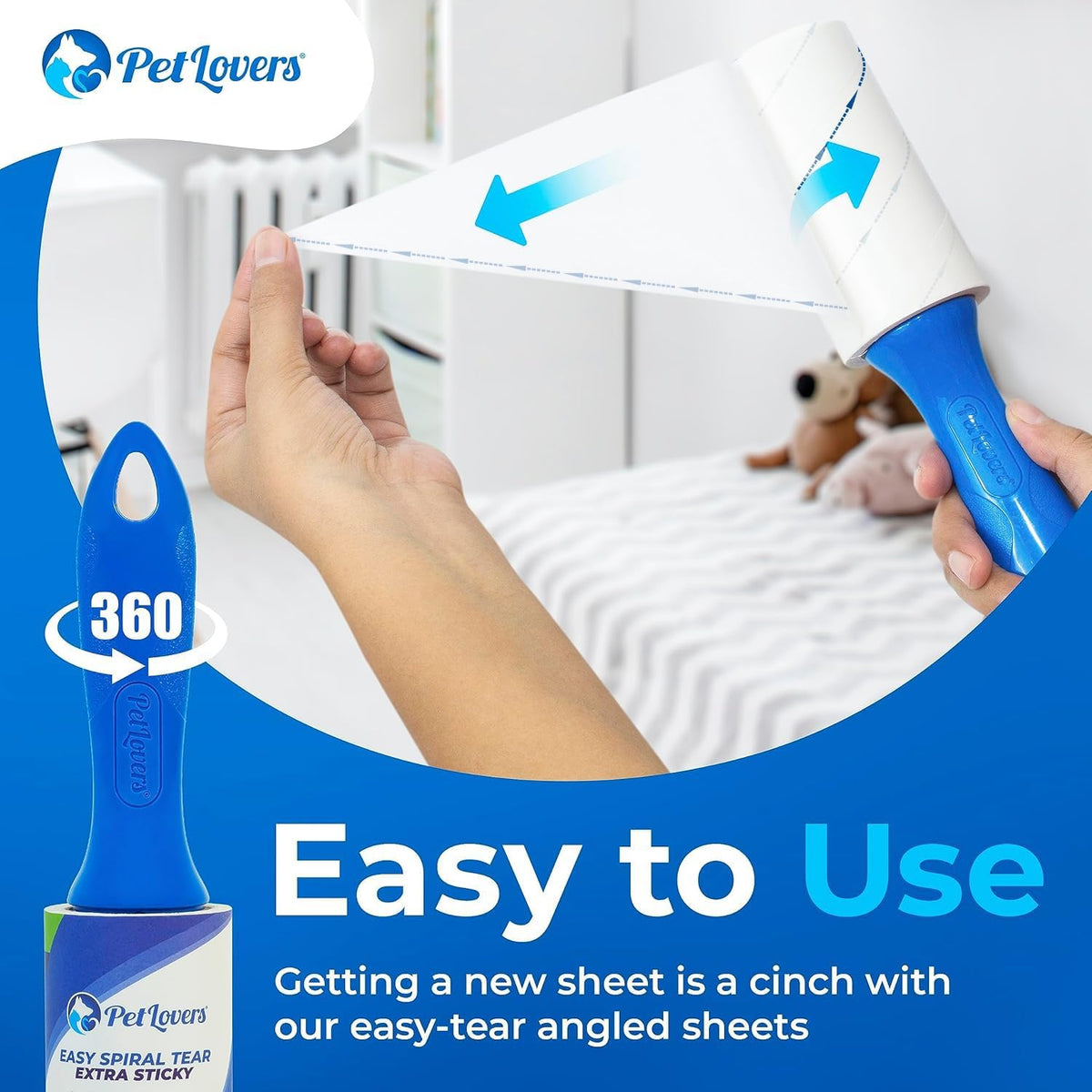 PetLovers Extra Sticky Lint Roller Value Set 270 Sheets for Pet Hair Removal and Clothes, Dog and Cat Lint Remover, 3 Pack