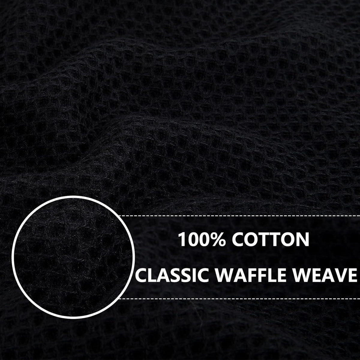 Homaxy 100% Cotton Waffle Weave Kitchen Dish Cloths, Ultra Soft Absorbent Quick Drying Dish Towels, 12 x 12 Inches, 18-Pack, Black